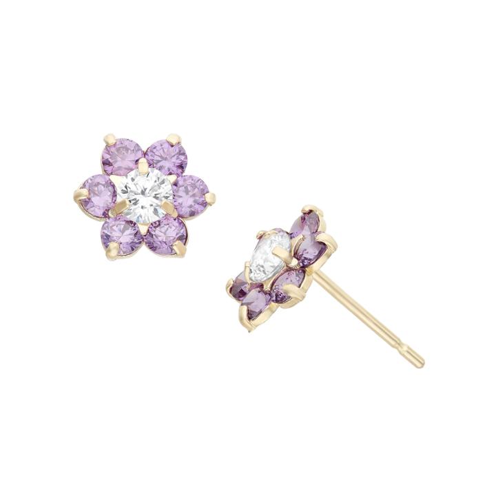 Round Purple Cubic Zirconia 14k Gold Stud Earrings