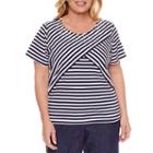 Alfred Dunner Short Sleeve Crew Neck Stripe T-shirt-womens Plus