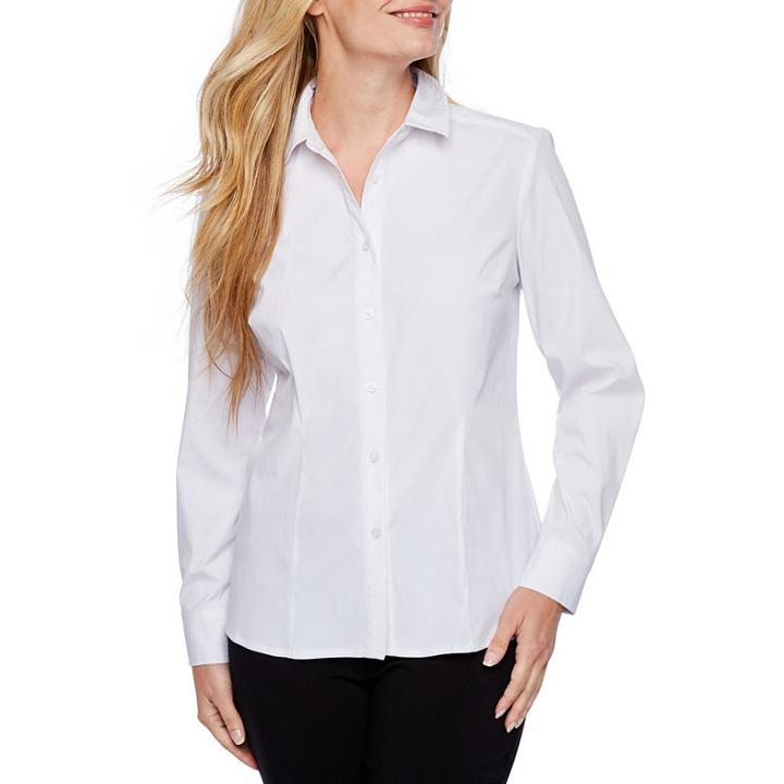 Liz Claiborne Long Sleeve Button-front Shirt-petite