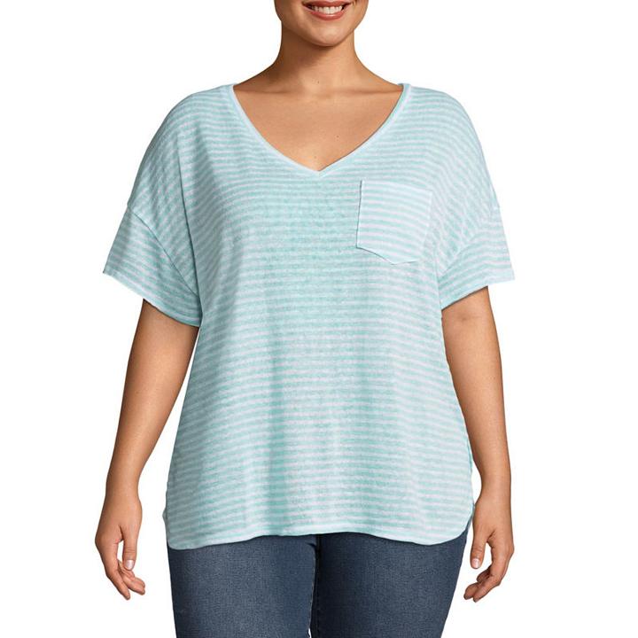 A.n.a Short Sleeve V Neck Stripe T-shirt - Plus