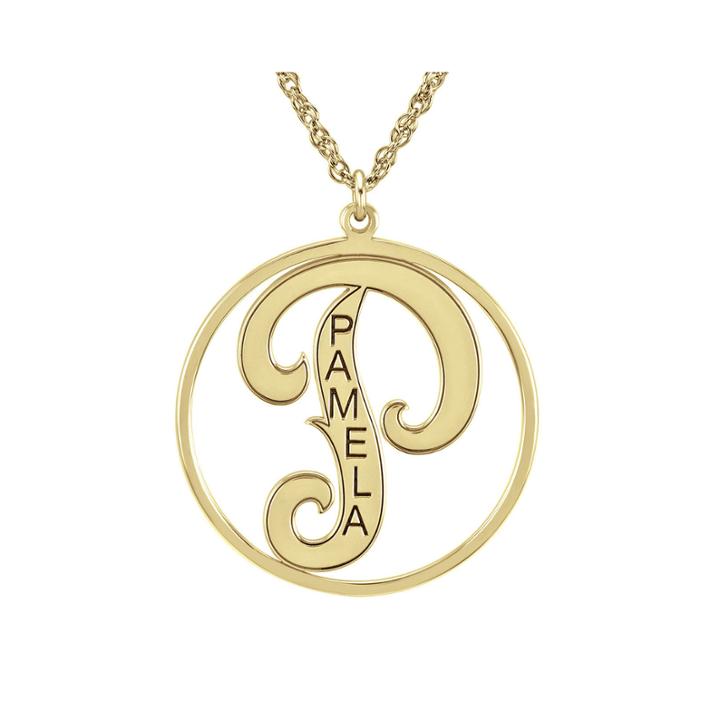 Personalized 25mm Initial And Name Circle Pendant Necklace