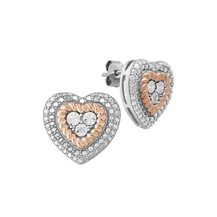 Diamond-accent 14k Rose Gold Over Sterling Silver Heart Stud Earrings