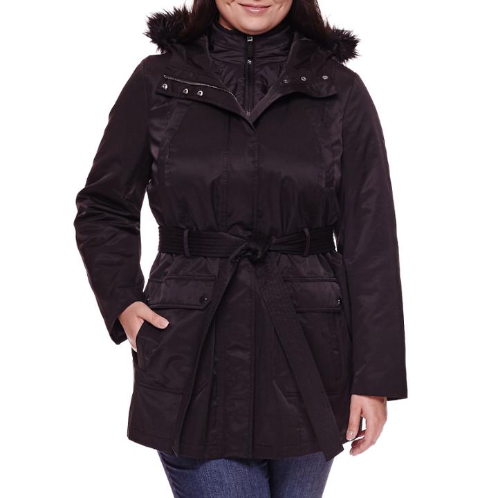 A.n.a Long-sleeve Faux-fur Trim Belted Parka - Plus