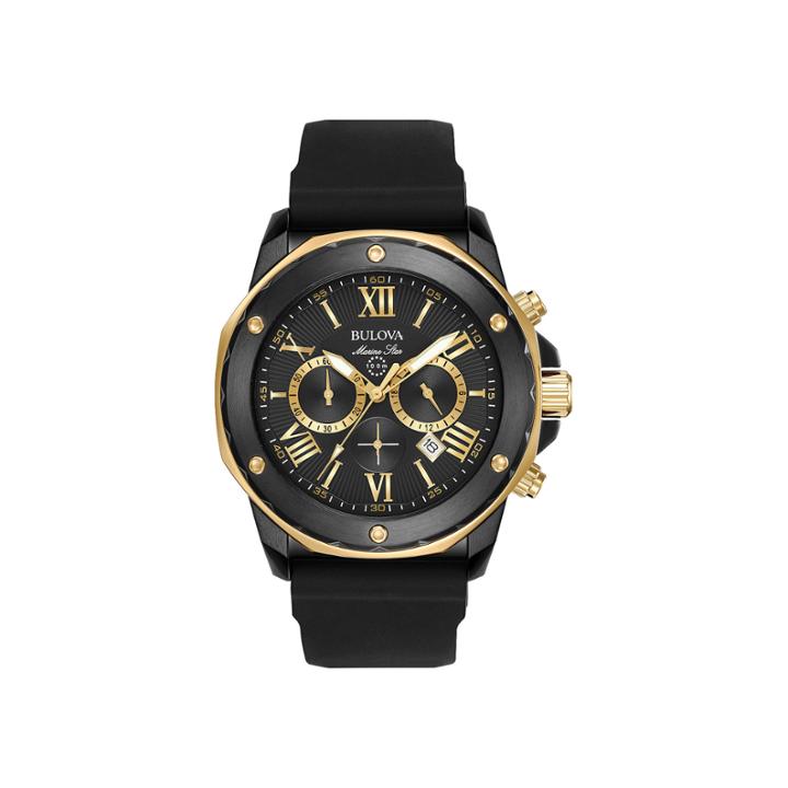 Bulova Mens Black And Gold-tone Marine Silicone Strap Watch 98b278