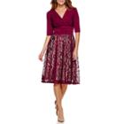 Melrose 3/4-sleeve Ruched-waist Lace Skirt Fit-and-flare Dress - Petite