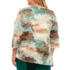 Alfred Dunner Emerald Isle 3/4 Sleeve V Neck Animal T-shirt-womens Plus
