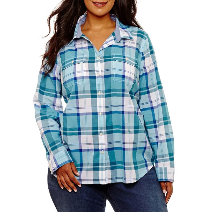 St. John's Bay Long Sleeve Classic Button Down Shirt - Plus