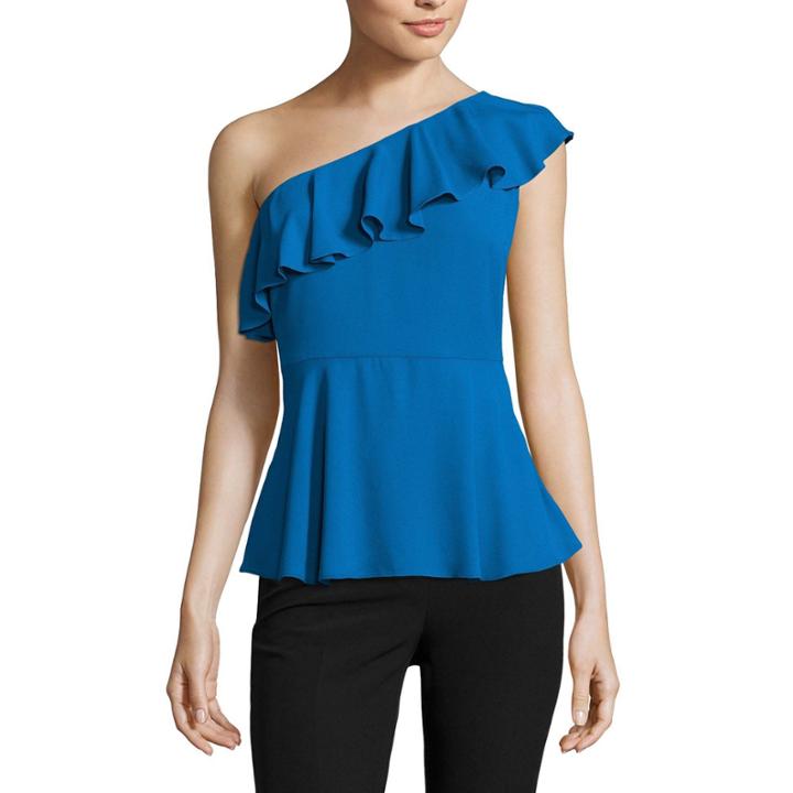 Worthington One Shoulder Ruffle Blouse