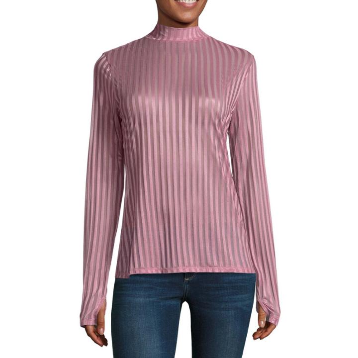 Project Runway Long Sleeve Mock Neck Mesh Top