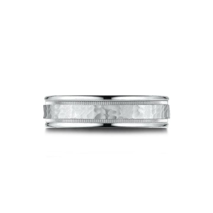 Mens 10k White Gold 6mm Hammered Band