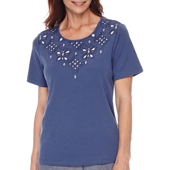 Alfred Dunner St. Augustine Short-sleeve Cutout Yoke Top