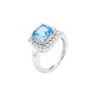 Womens Diamond Accent Genuine Blue Topaz Sterling Silver Cocktail Ring