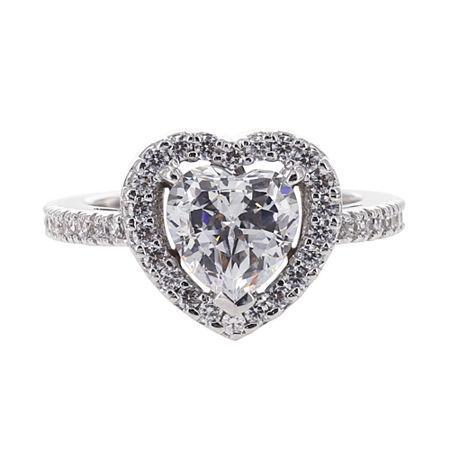 Diamonart Cubic Zirconia Sterling Silver Heart Halo Ring