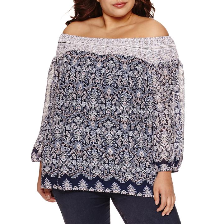 Alyx Long Sleeve Crochet Off The Shoulder Woven Blouse-plus
