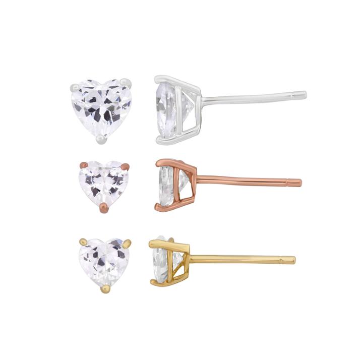 Diamonart Not Applicable 3 Pair 5 1/2 Ct. T.w. White Cubic Zirconia 18k Gold Over Silver Earring Sets