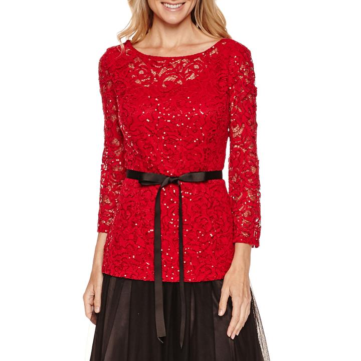 Blu Sage 3/4 Sleeve Round Neck Lace Blouse