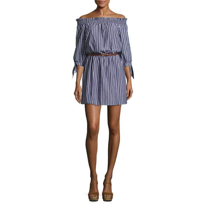 City Triangle 3/4 Sleeve Stripe A-line Dress-juniors