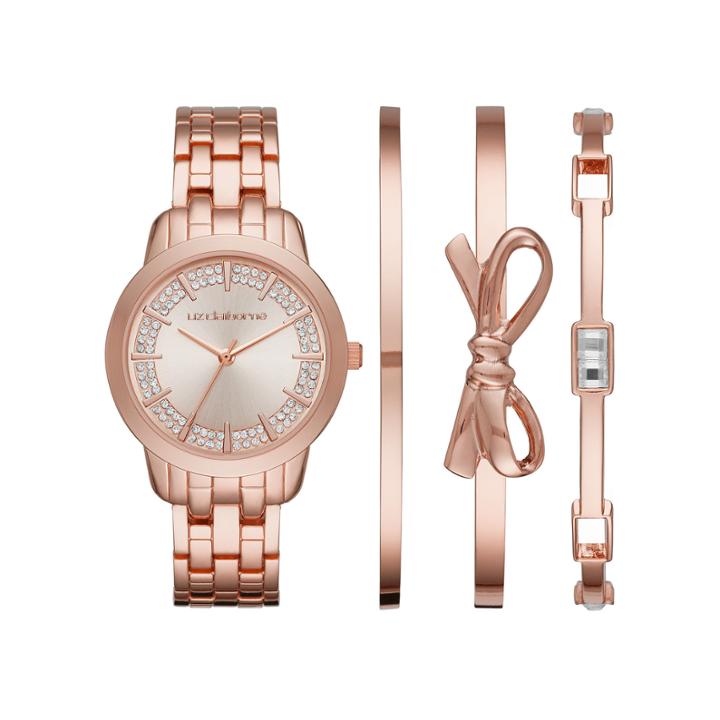 Liz Claiborne Womens Rose-tone 4-pc. Bangle And Watch Set