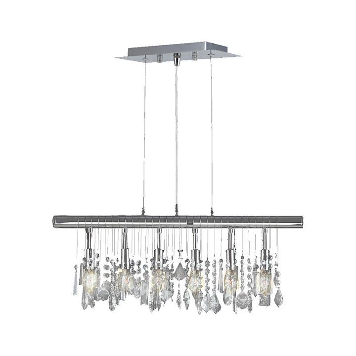 Nadia Collection 6 Light Chrome Finish And Clear Crystal Linear Pendant And Bar Chandelier