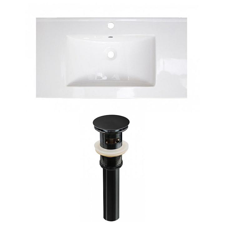 36.75-in. W 1 Hole Ceramic Top Set In White Color- Overflow Drain Incl.