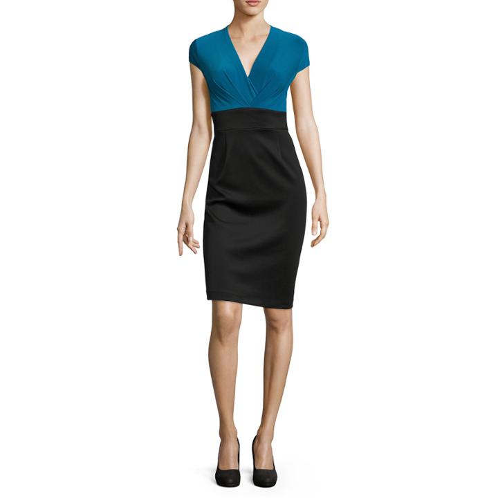 Tiana B. Cap-sleeve Surplice-top Layered Sheath Dress