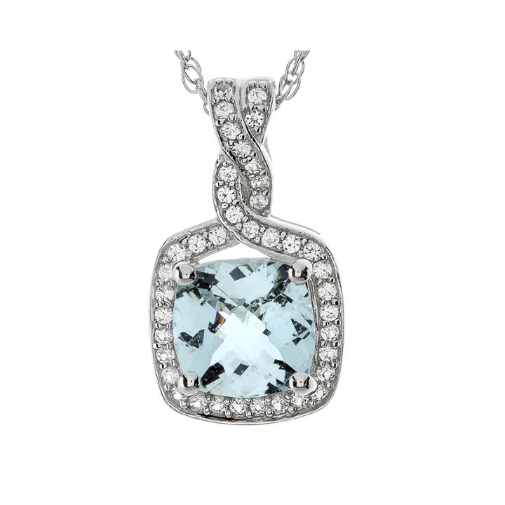 Genuine Aquamarine And Lab-created White Sapphire Pendant Necklace