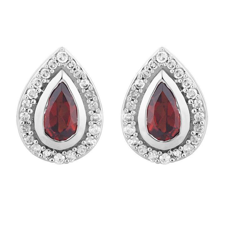 1/8 Ct. T.w. Genuine Red Garnet 10k White Gold 9.4mm Pear Stud Earrings