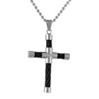 Mens Stainless Steel & Black Ip Cable Cross Pendant Necklace