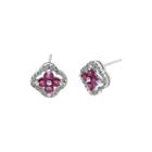 1/7 Ct. T.w. Diamond And Lead Glass-filled Ruby 10k White Gold Flower Earrings