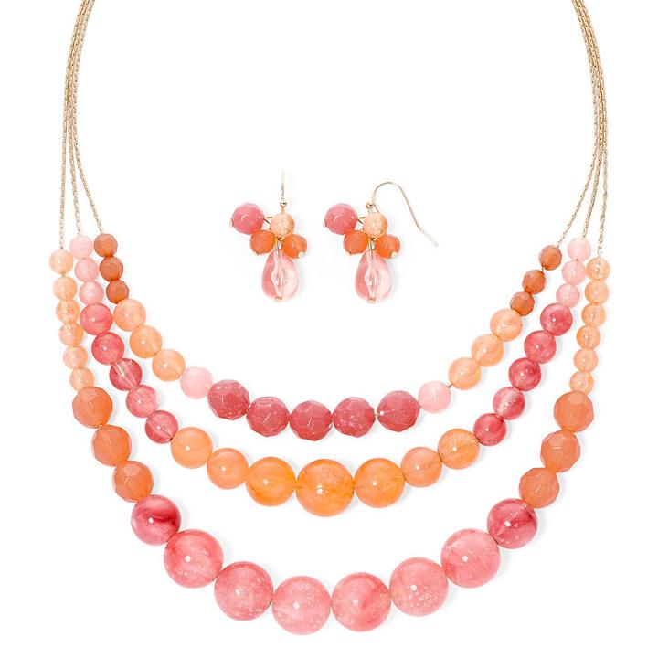 Mixit&trade; Pink And Peach Beaded Necklace And Earrings Set
