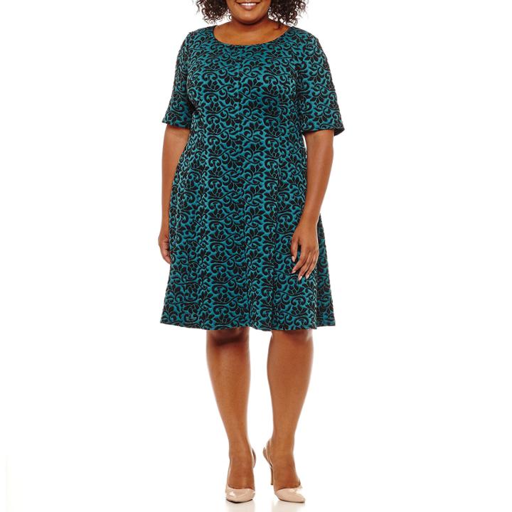 Danny & Nicole Elbow Sleeve Floral Fit & Flare Dress-plus