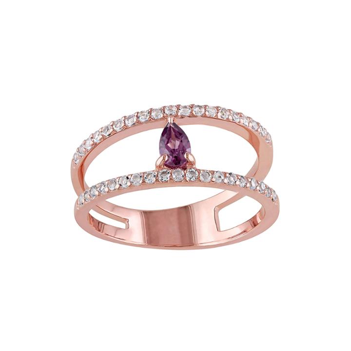 Genuine Purple Rhodolite And White Topaz Split Band Ring