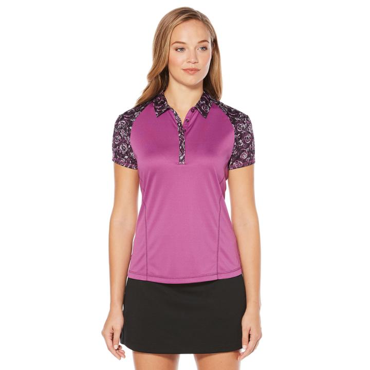 Pga Tour Easy Care Short Sleeve Floral Mesh Polo Shirt