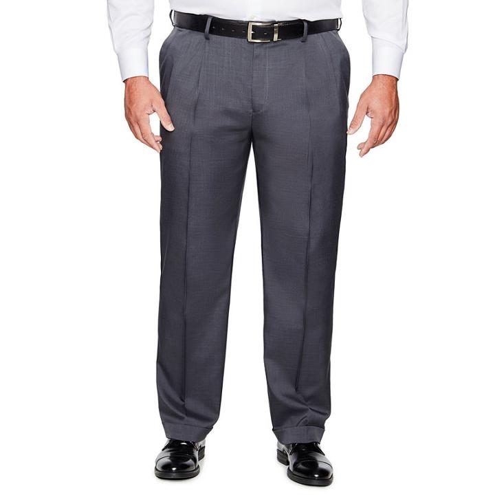 Savane Crosshatch Stretch Straight Fit Pleated Pants - Big And Tall