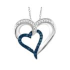 1/4 Ct. T.w. White And Color-enhanced Blue Diamond Sterling Silver Heart Pendant