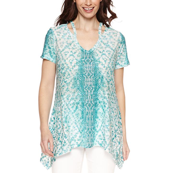 Gloria Vanderbilt Short Sleeve Woven Pattern Blouse