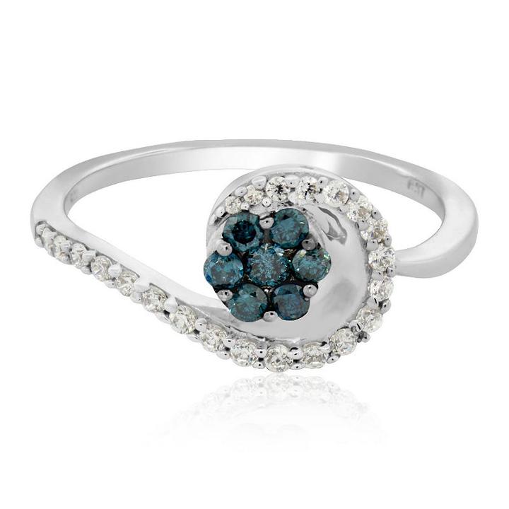 Womens 1/3 Ct. T.w. Genuine Diamond Blue Sterling Silver Cocktail Ring