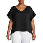 Project Runway Short Sleeve V Neck Woven Blouse-plus