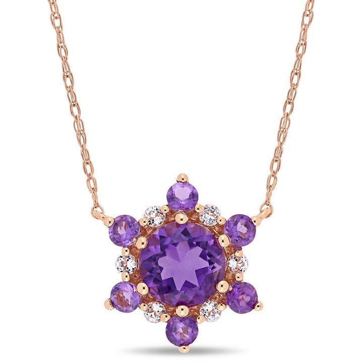 Womens Genuine Purple Amethyst 10k Rose Gold Star Pendant Necklace