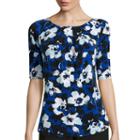 Liz Claiborne 3/4-sleeve Pleated-neck Knit Top