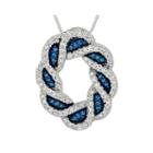 1/2 Ct. T.w. White And Color-enhanced Blue Diamond Circle Pendant Necklace