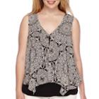 By & By Sleeveless Knit-to-woven Top With Necklace - Juniors Plus
