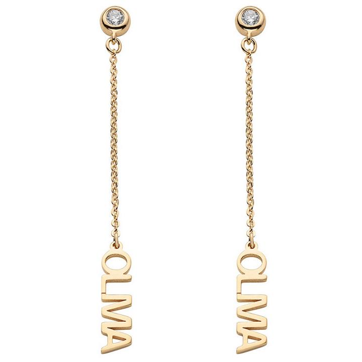 Personalized Simulated White Cubic Zirconia 14k Gold Over Silver Drop Earrings