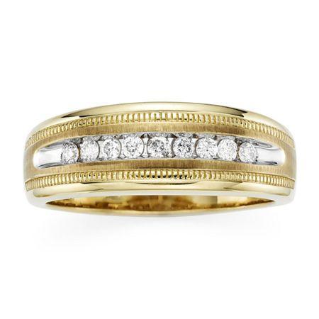 Mens 1/4 Ct. T.w. Diamond 10k Yellow Gold Milgrain Ring