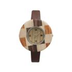 Olivia Pratt Faux Wood Bezel Brown Checker Petite Leather Watch 26265wbrown Checker