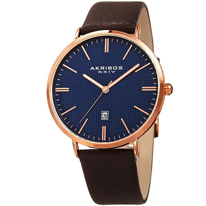Akribos Xxiv Mens Brown Strap Watch-a-935rgbu