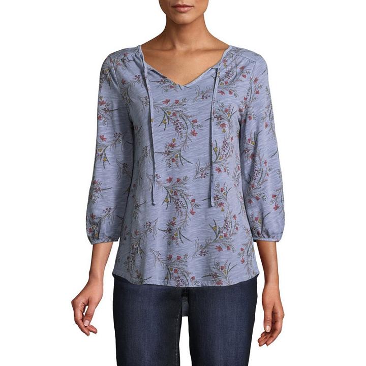 St. John's Bay 3/4 Sleeve Fitted Sleeve Paisley Peasant Top