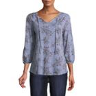 St. John's Bay 3/4 Sleeve Fitted Sleeve Paisley Peasant Top