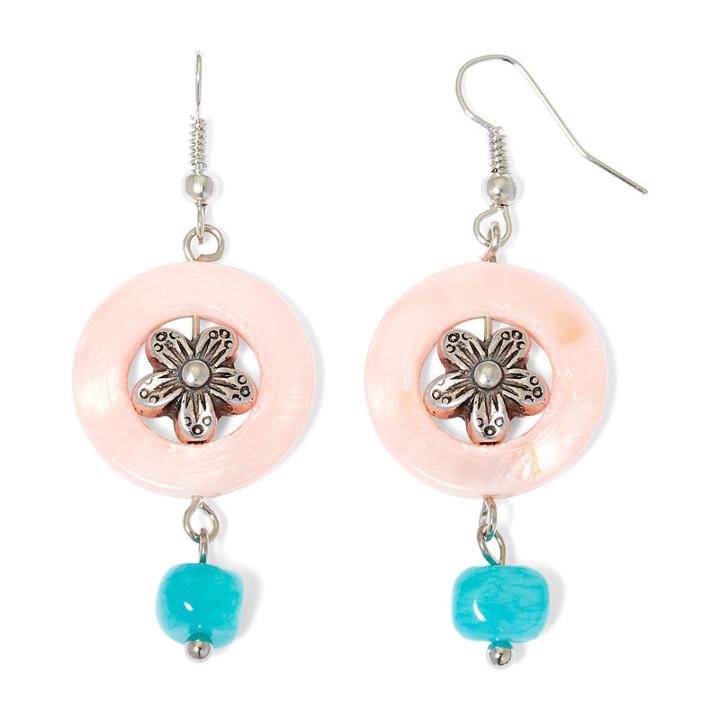Aris By Treska Circle Shell Drop Earrings
