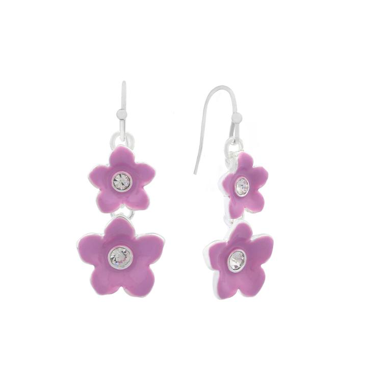 Liz Claiborne Flower Drop Earring Purple Silvertone